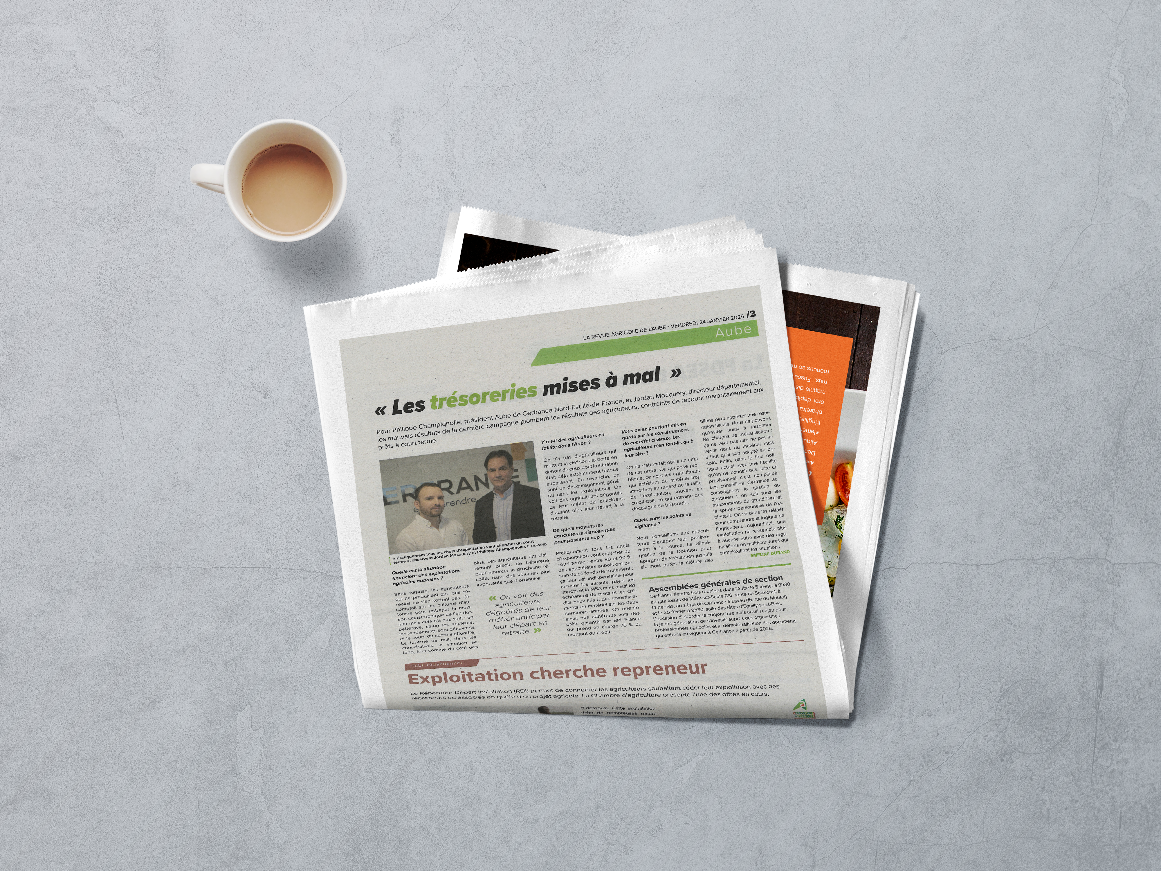 Mockup de l'article paru dans la revue agricole de l'aube